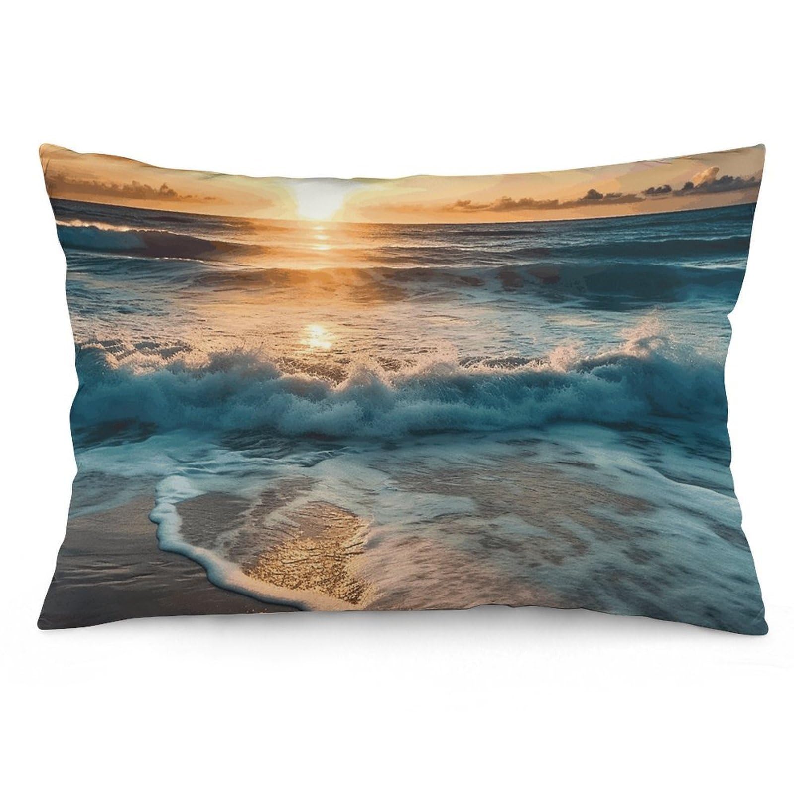 2 Pack Pillow Cases for Hair and Skin, Soft Breathable Pillow Case Covers with Hidden Zipper, Ocean Sunrise Pillowcase 16 "x24 Pillow Covers for Sleeping Gift