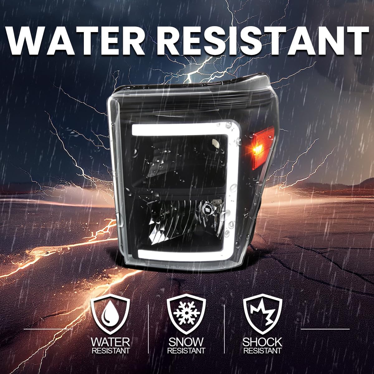 SPEC-D TUNING Black Headlights with Dynamic LED Strip Compatible with 2011-2016 Ford F-250, F-350, F-450, F-550 Super Duty, Left + Right Head Lights Assembly