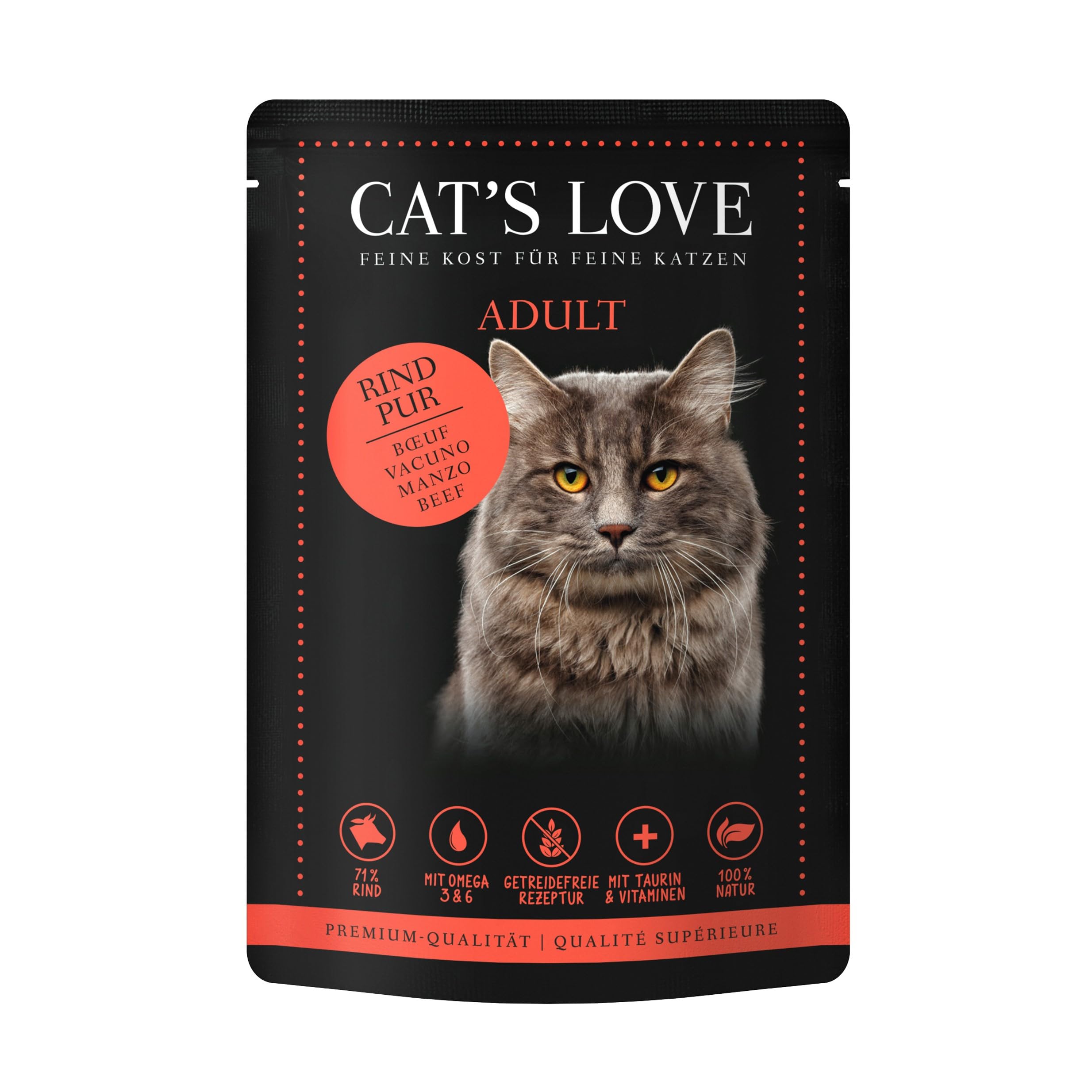 Cat'S Love | Alimento Húmedo para Gatos | Variedad Sobres | 24 x 85 Gr | Sin Cereales ni aditivos Artificiales | (24x85Gr, Ternera)