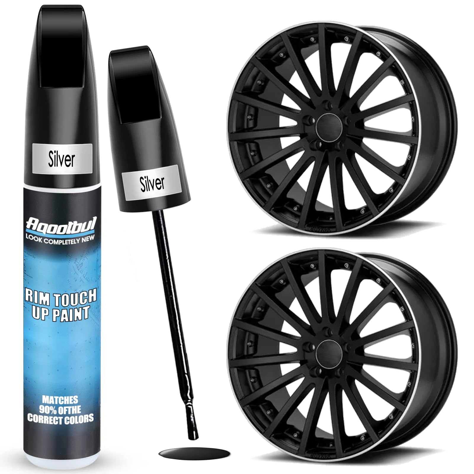 Silver Rim Touch Up Paint - Car Wheel Repair Kit Curb Rash, Gloss or Matte Black Rim Touch Up Paint, Quick And Easy Wheel Scratch Repair Kit, Wheel Repair Kit Curb Rash (Silver)