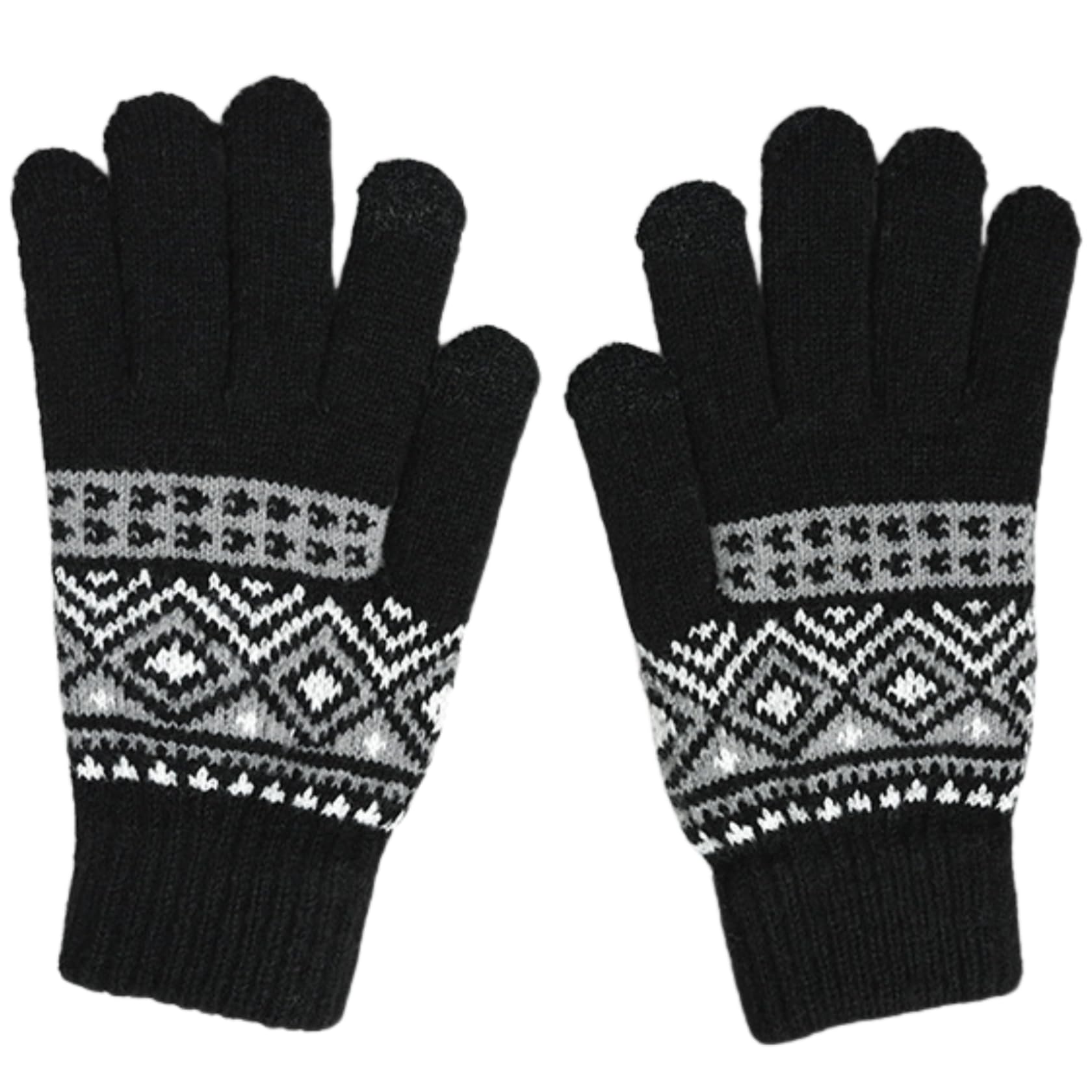Men'S And Women'S Autumn And Winter Diamond Checkered Jacquard Plus Velvet Touch Screen Five-Finger Gloves