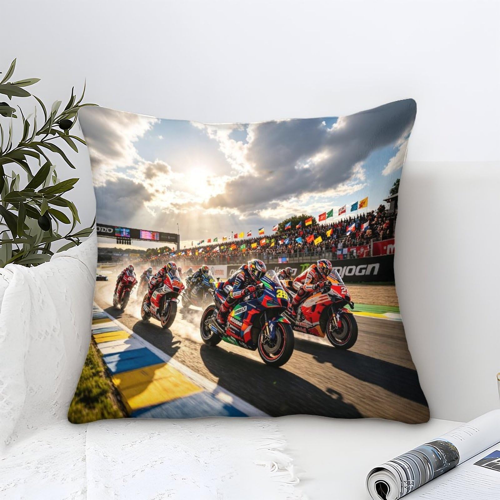Dafufbw Boys Motor Road Racing-1 Motor Road Racing Throw Pillow Covers 40X40cm, Motorcycle Race Cushion Covers For Home Sofa Bed Couch For Kids Girls