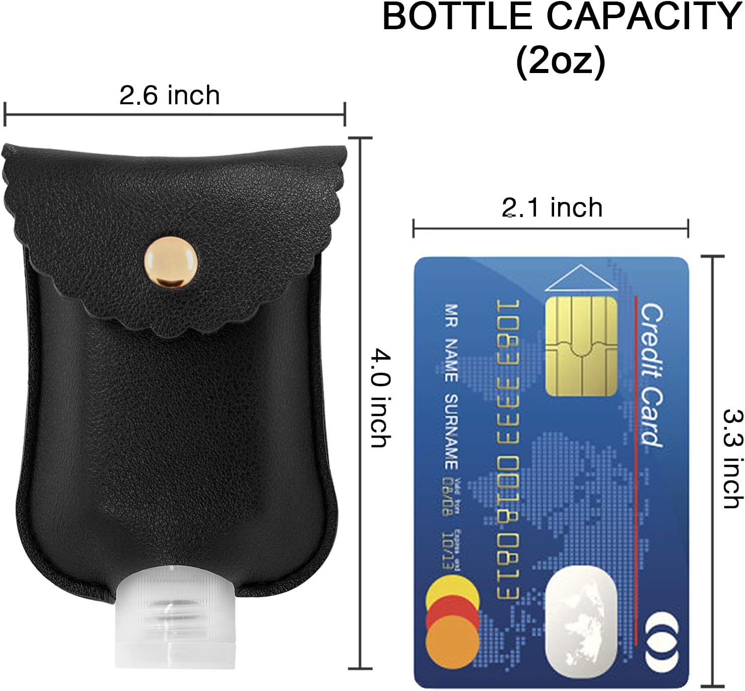 Hzran Portable Squeeze Bottle, Empty Leakproof Plastic Travel Bottle with Leather Keychain Holder for Hand Sanitizer, Essential Oil, Refillable Bottle Clips to Diaper Bag, Travel Bag(2oz 2 pack-Grey)
