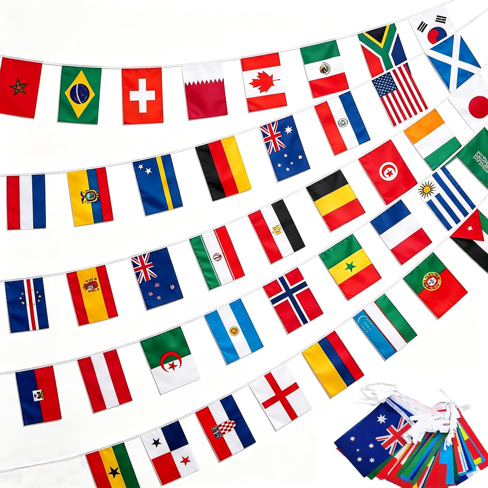 World Cup Flags Bunting for Fifa World Cup Football 2026 Decorations, 48 Teams Flags Double Sides European Flag Bunting Eurovision Flags Bunting for Football Sports Events Eurovision Party Decoration — image 1