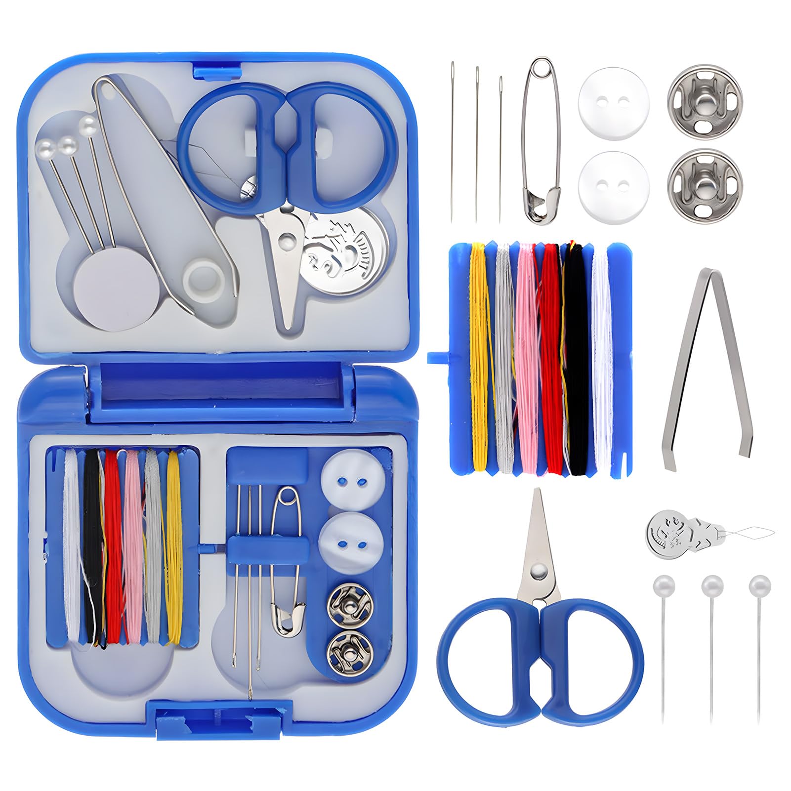 Siliget Mini Sewing Kit, Portable Sewing Supplies for Travel and Home Emergency, Small Basic Sewing Kits Accessories with Needles Threads Buttons Scissor (Blue)