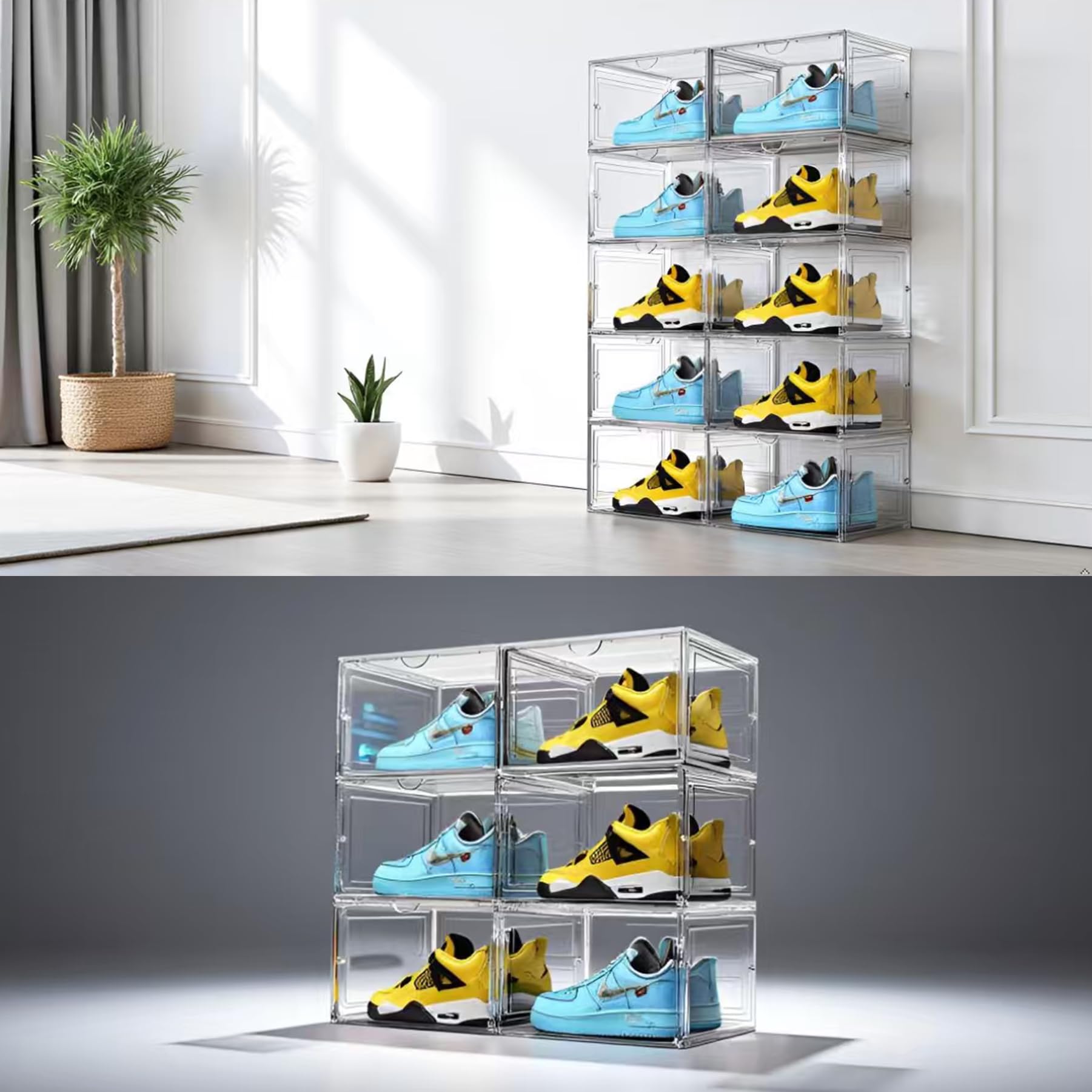 XL-Schuh-Aufbewahrungsbox, 8 Stück, seitlich fallende Schuhboxen, transparenter Kunststoff, stapelbar, Sneaker-Vitrine mit magnetischer Tür, passend für US 13 (34 x 26,9 x 21,1 cm) (8 Stück,