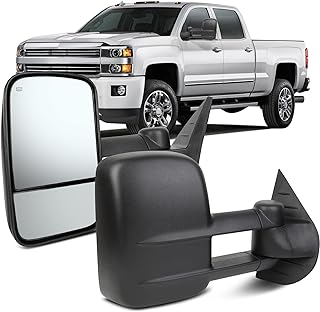 OCPTY Towing Mirrors with Power Heated Left and Right Side Tow Mirrors Compatible with 2007-2013 for Chevy Avalanche 1500 Suburban 1500/2500 for GMC Yukon XL 1500/2500 with Black Housing