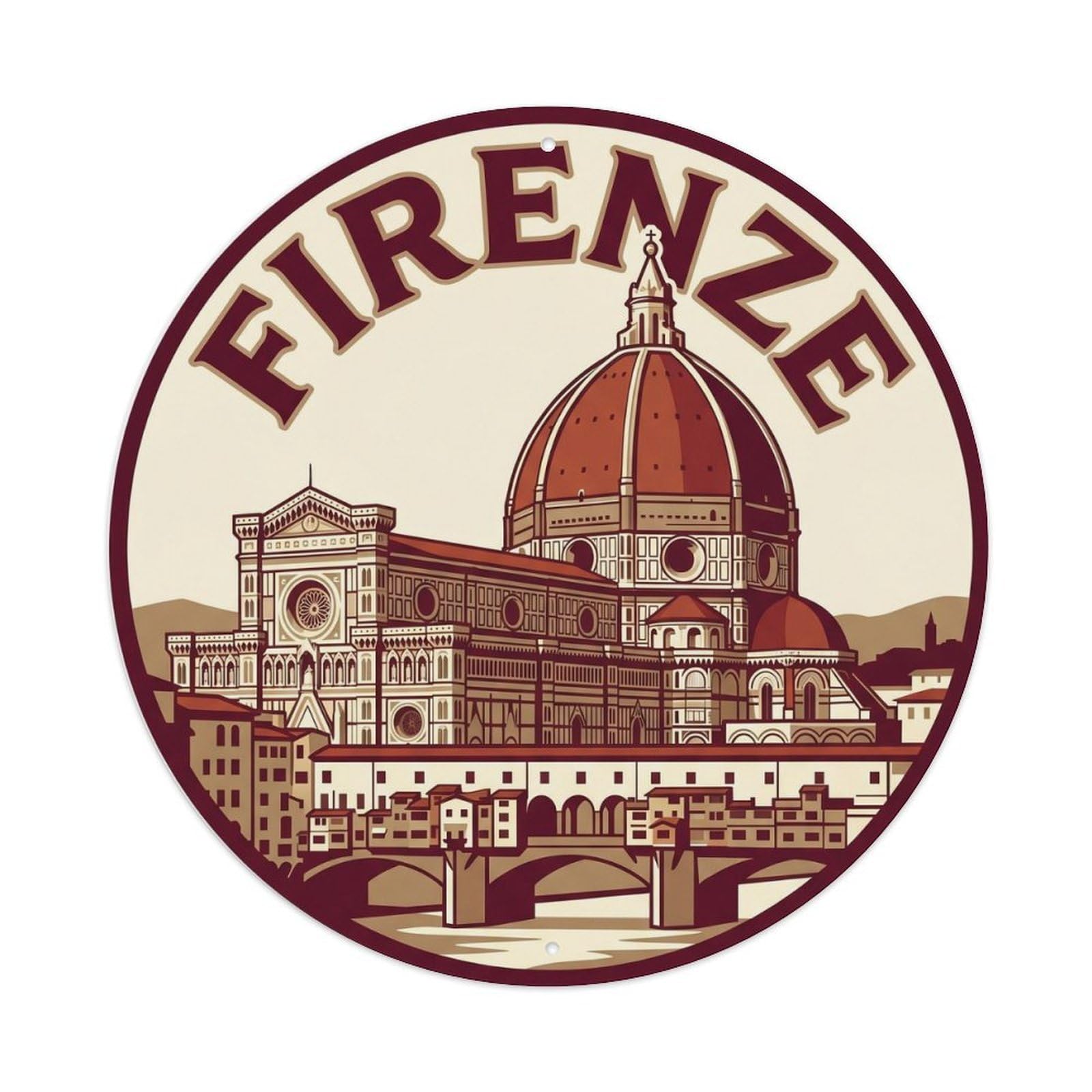 Vintage Travel Florence Cathedral Dome 1 Metal Tin Sign Plaque Wall Decor for Cafe, Club Bar, Office, Home Garden Round Metal Poster 8x8Inch