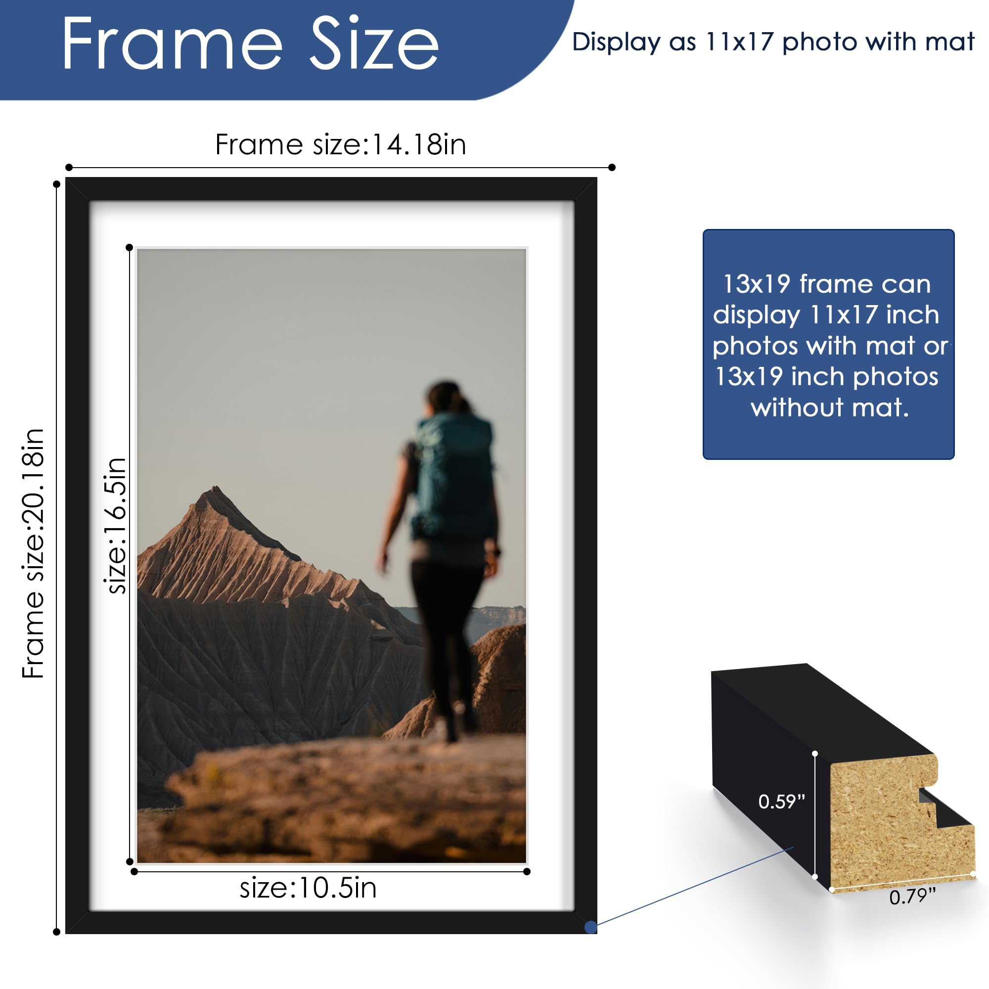 PEALSN 13x19 Bilderrahmen 6er Set, Display Bilder 11x17 mit Passepartout oder 13x19 ohne Passepartout für Wandmontage Display, Posterrahmen Collage für Wanddeko, Schwarz