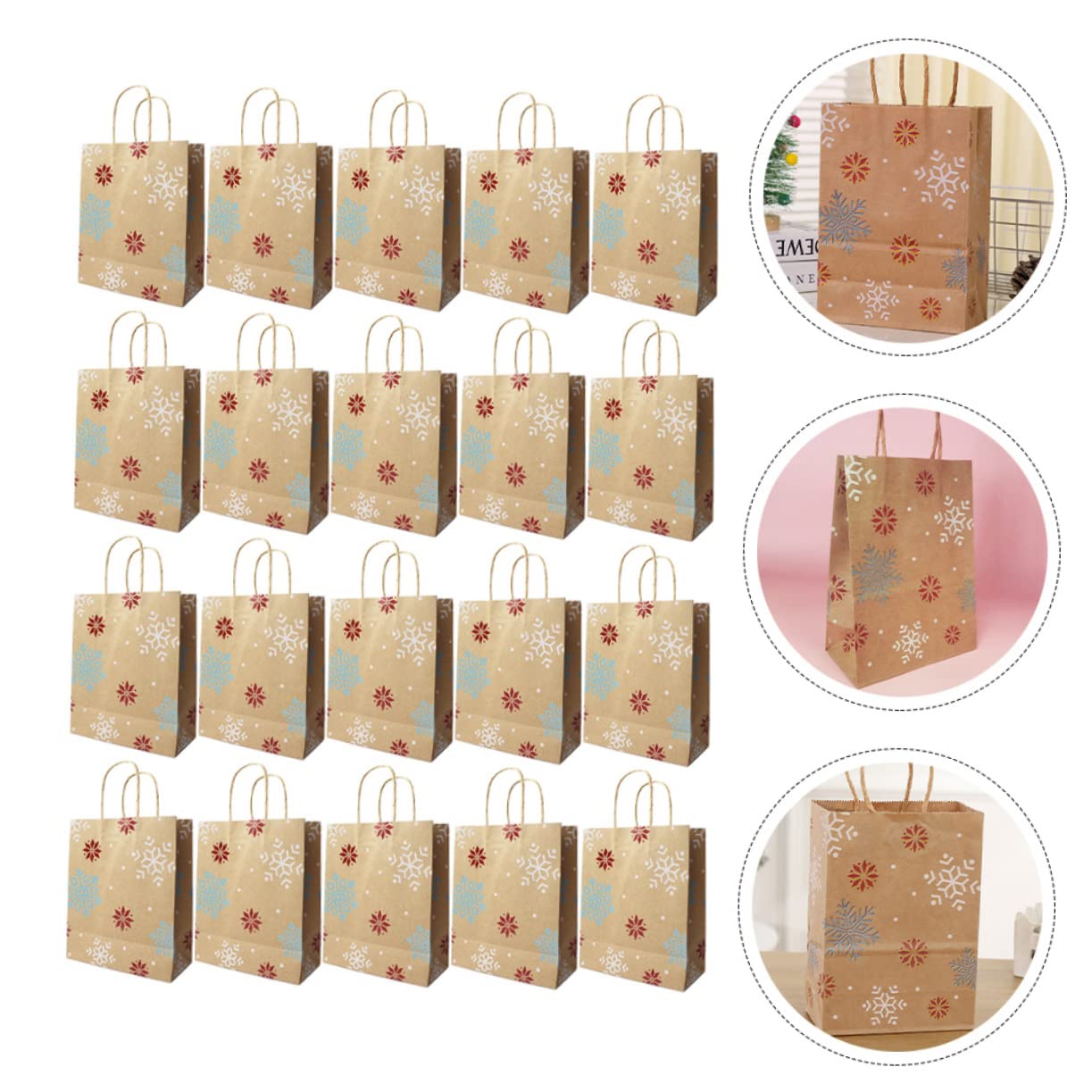 MUCKLILY 2 Set Eleganti Sacchetti Natalizi Assortiti in Carta Kraft Con Fiocchi Di Neve Sacchetti Per Bomboniere Multiuso Per La Spesa 20 Pezzi * 2