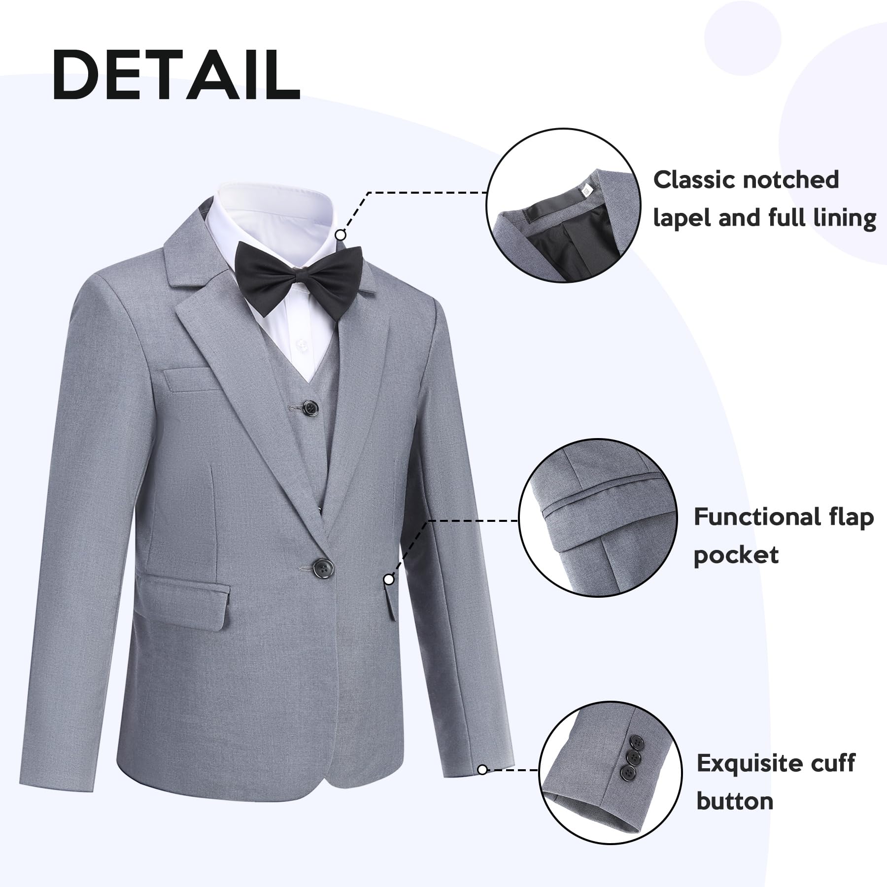 Sliktaa Tuta da bambino, 3 pezzi, con bottone a risvolto, per matrimonio, compleanno, festa, ballo, performance, blazer gilet, pantaloni multicolor, grigio., 10 anni