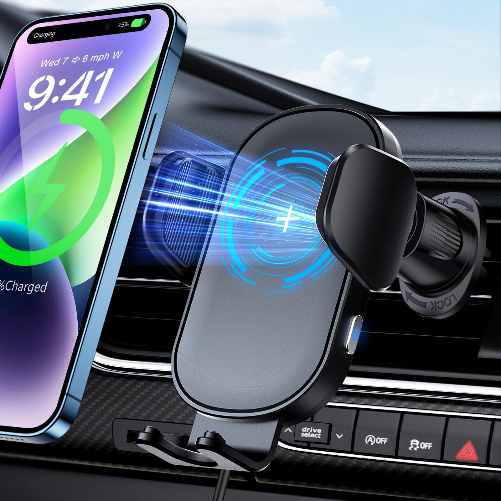 OMOTON Chargeur sans Fil Voiture, Support Téléphone Chargeur Induction 15W Compatible avec