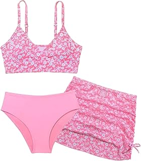 Chica Conjunto Bikini con Falda 3 Piezas Traje de Baño Moda Impreso Bikini Set Niño Verano Playa Piscina - 140