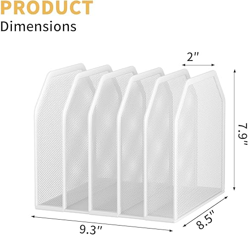 Miniatura 6 de Organizador vertical de archivos para escritorio, soporte de archivos de malla metálica con 5 compartimentos, estante para carpetas de archivos y