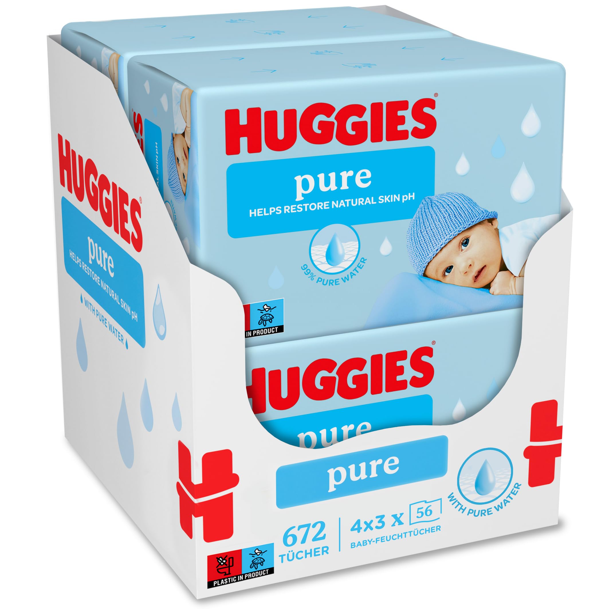 Huggies Pure Baby-Feuchttücher 12er Pack (4 X 3 Packungen, 672 Tücher)