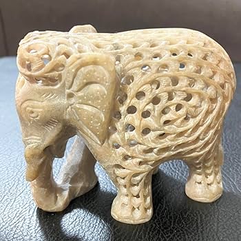 Amazon.co.jp: インド ソープストーン 象 入れ子彫刻 置物 象の中に象