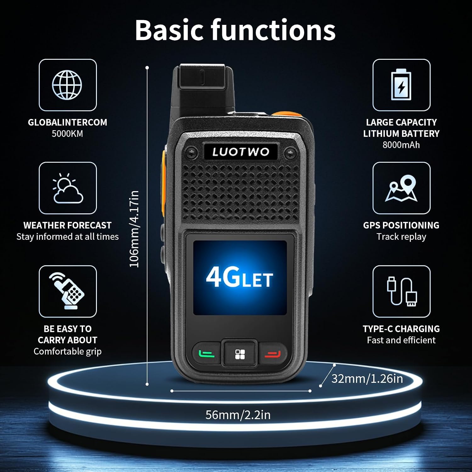 W500 4G LTE Push-to-Talk Radio 2-Pack — 72-Hour Battery, Nationwide Coverage, SIM Card Included, Zero Monthly Fee, Free PTT App for Construction, Security & Logistics Teams