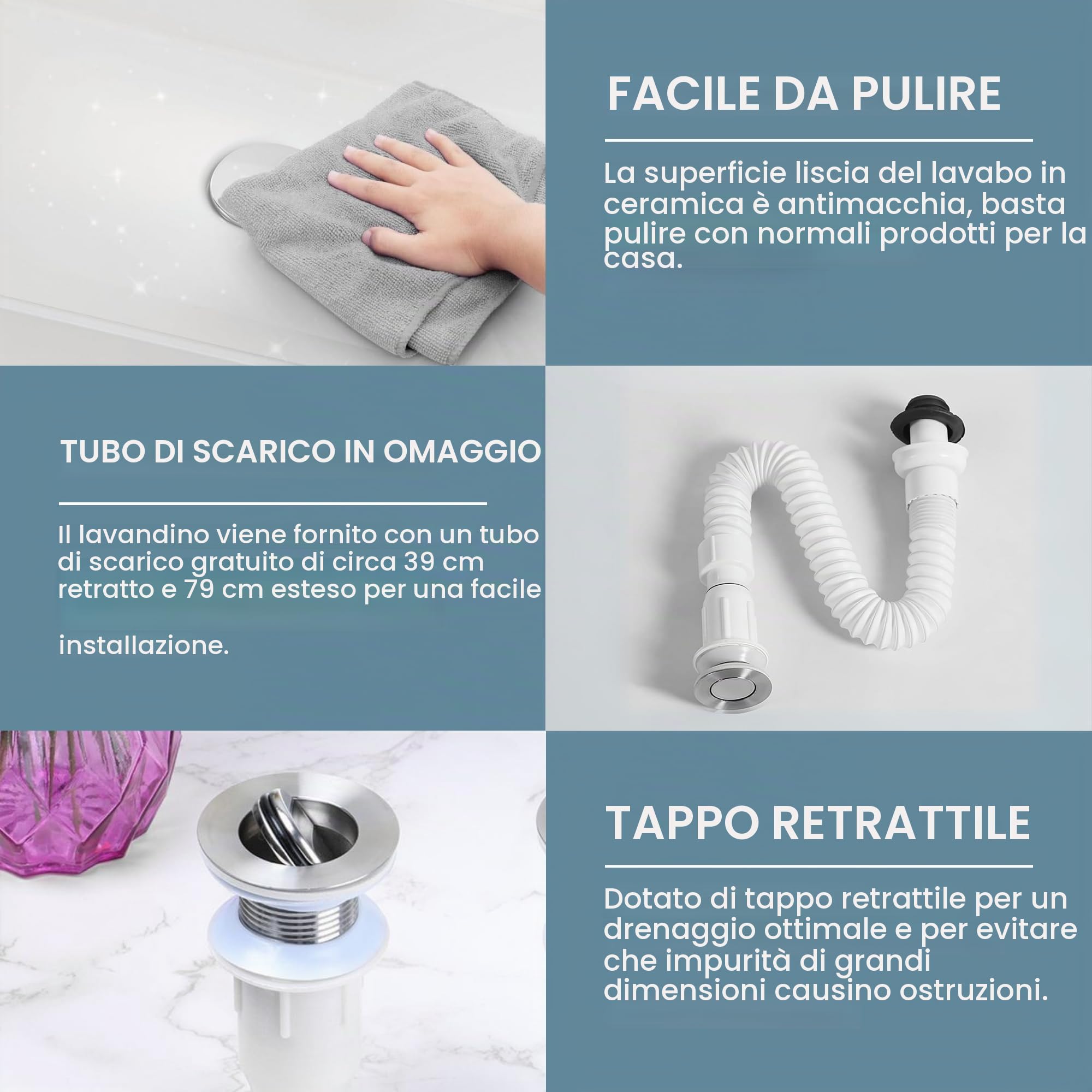 MAGIC SELECT Lavabo in Ceramica, Lavabo da Appoggio Bianco, Lavabo Sospeso Bagno Antimacchia, Facile da Pulire con Attacchi Standard. Ideale per Cucina o Bagno. (50x38x14 CM) | Antimacchia, facile da pulire, connessioni standard, 50 x 38 x 14 cm