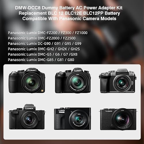 Miniatura 6 de F1TP DMW-AC10 DMW-DCC8 Adaptador de corriente de CA Batería simulada para cámaras Panasonic Lumix DMC-G5 G6 G7 GX8 G80 G81 G85 GH2 GH2K FZ200 FZ300