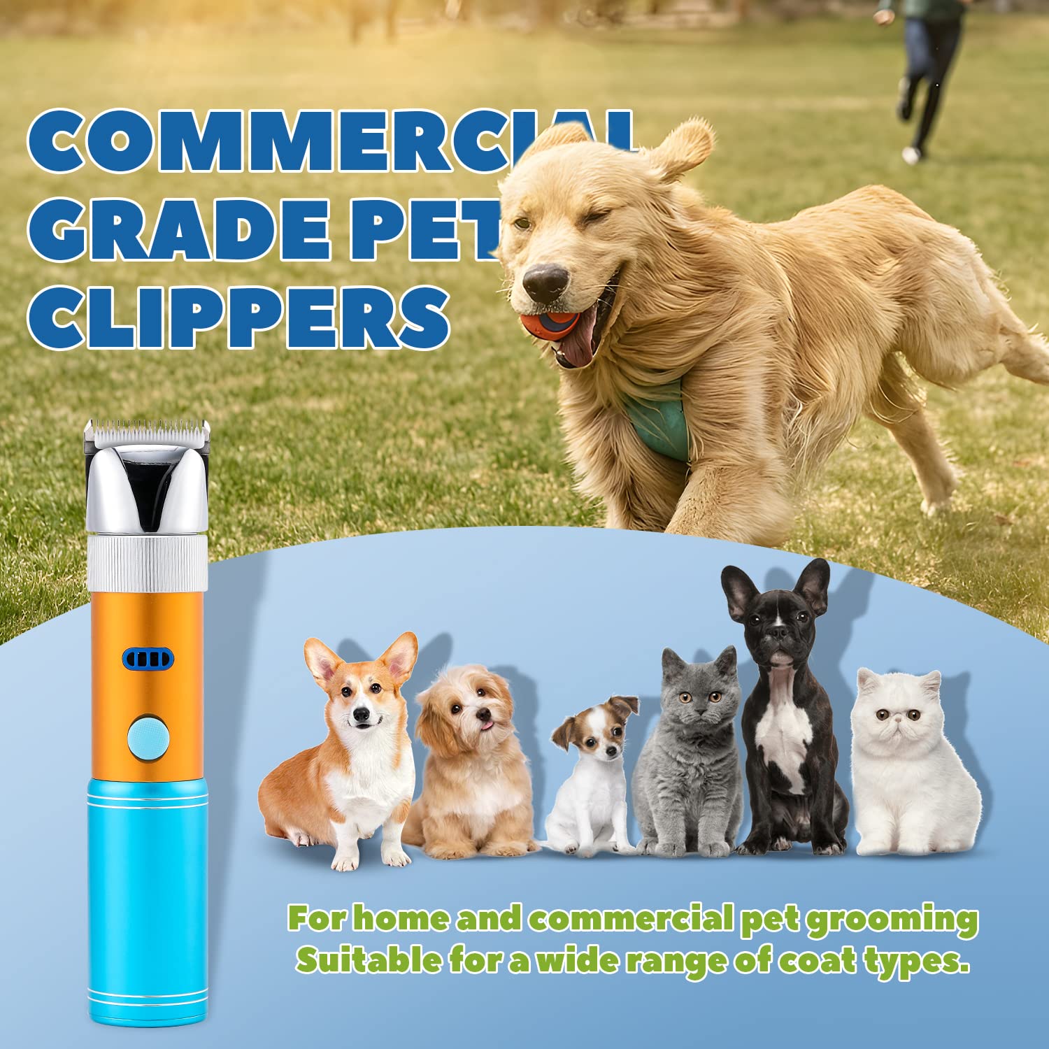 Tosatrice per cani senza fili da 400 W con batteria ricaricabile in standby da 5 h, a basso rumore < 50 db, kit di rasoi per animali domestici, con 2 lame affilate e staccabili da 3 mm e 6 mm,