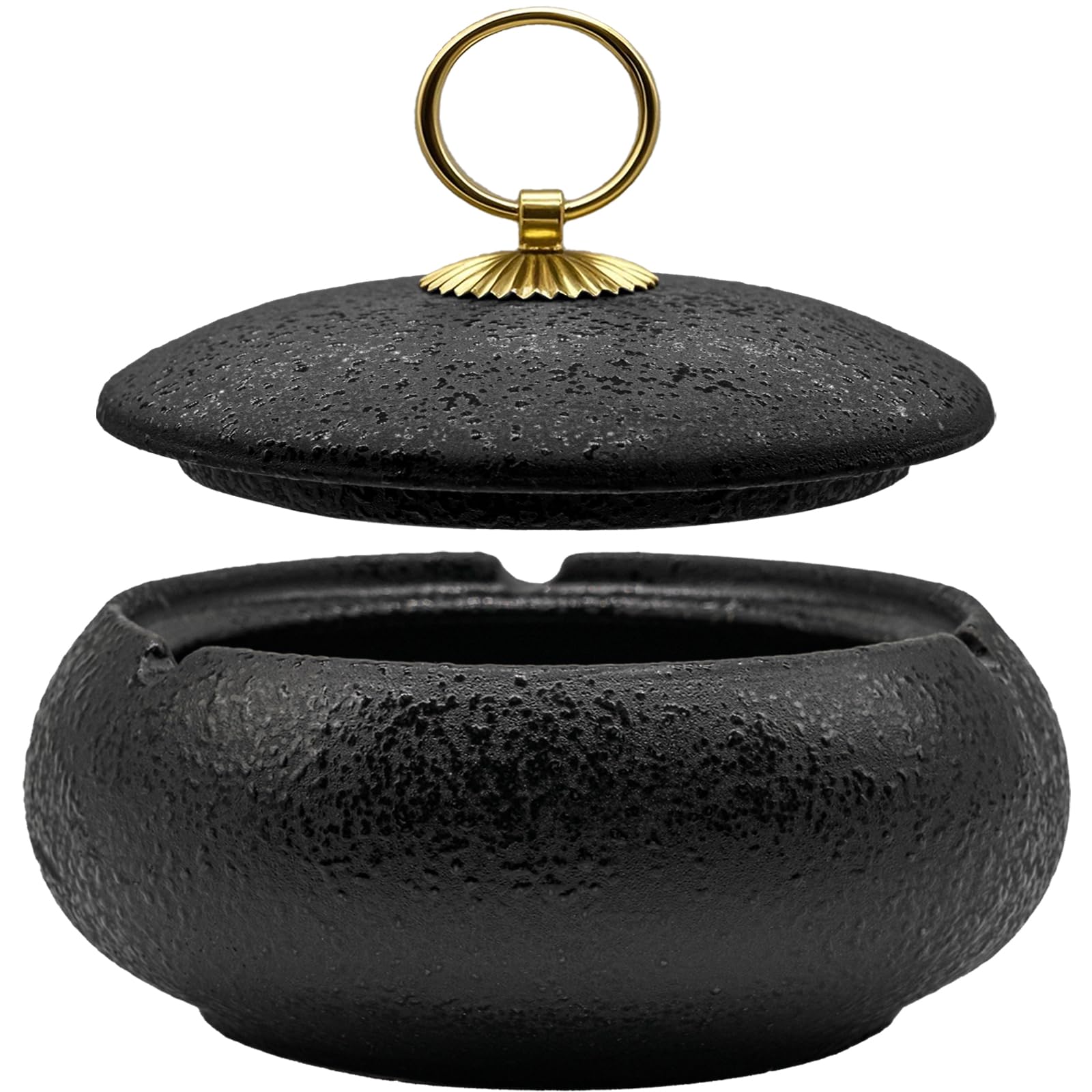 Panngu Aschenbecher mit Deckel für Draußen, Schwarz Retro Keramik Windaschenbecher für den Innen oder draussen, Einfachheit Zigarettenaschenbecher die Terrasse, den Balkon im Freien, Home Office
