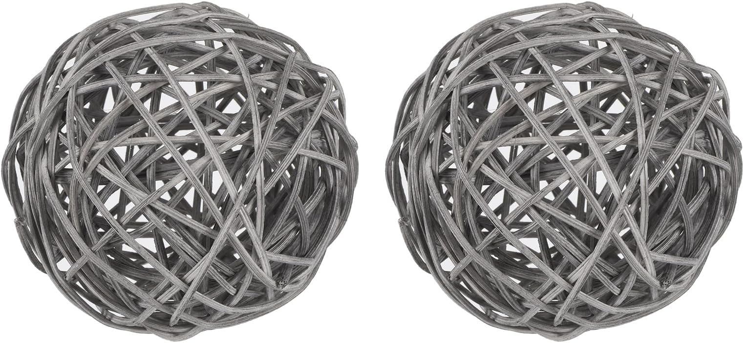 2 Pcs Wicker Rattan Balls 3 Inch Rattan Decorative Balls Vase Fillers for Wedding Party Centerpiece Bowls Home Decoration Grey