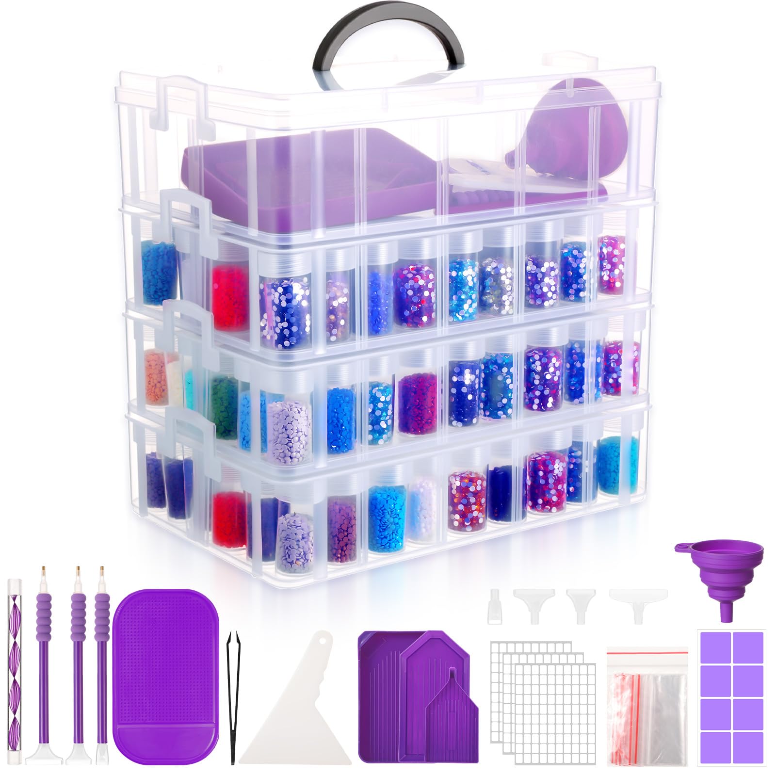Willinglong 4 Tier Diamond Art Storage Containers with 156 Grids, Purple