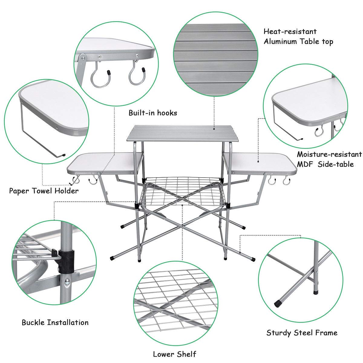 DORTALA Folding Camping Table With Carry Bag - Portable BBQ Cook Station With Storage