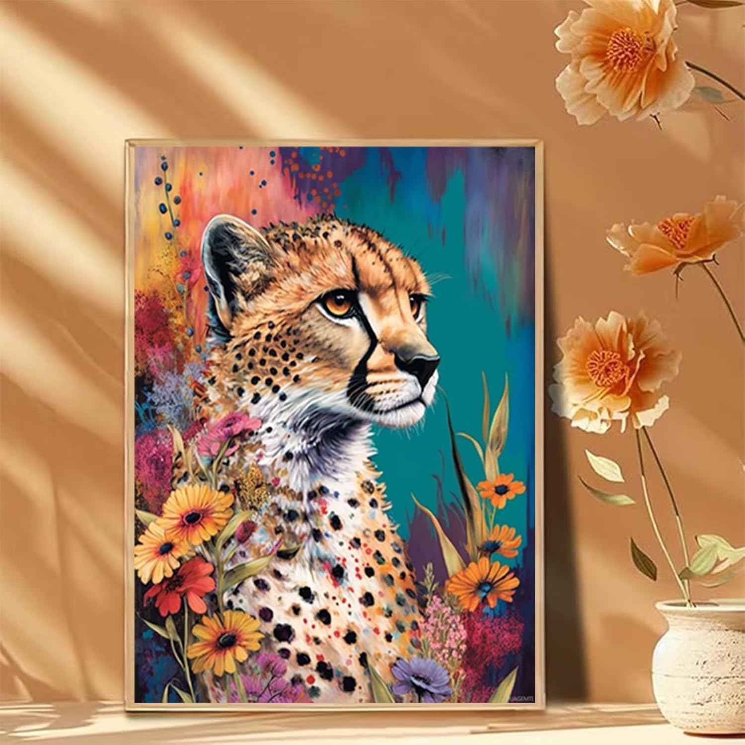 PUAGEMTI Cheetah Diamond Painting, Colorful Animals 5D Diamond Art Painting Kits Home Wall Decor for Adults Beginners DIY Full Drill 12x16 Inch