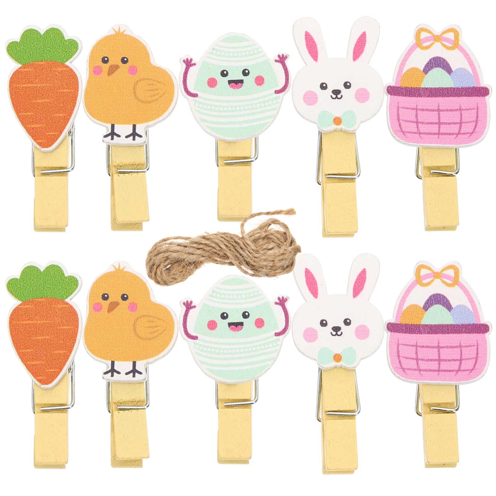 ABOOFAN 40Pcs Mini Wooden Clothespins Easter Bunny Carrot Chick Wood Clothespins with Jute Twine Photo Clips Craft Clips for Photography Home Decor