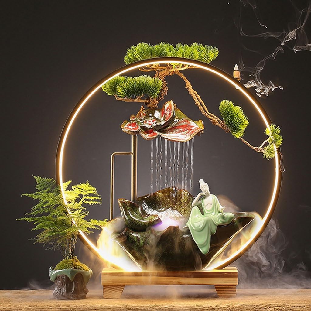 Waterfall Fountain Creative Ceramic Rain Curtain Decorative Fountain Living Room Porch Desktop Fountain Desktop Landscape Fountain Decorative Tabletop Fountains