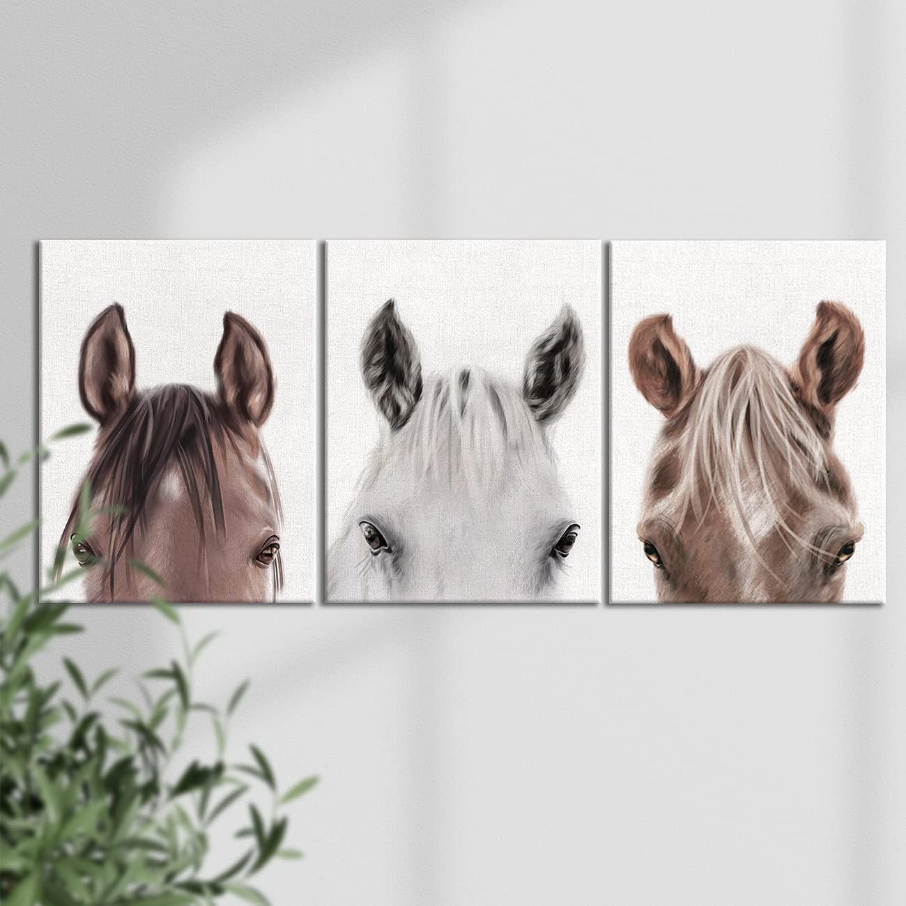 Horse Wall Art Decor Set of 3 Modern Animals Horse Canvas Painting Pictures Framed Horses Canvas Prints Artwork Ready to Hang for Home Office Decoration (12x15 Inch)