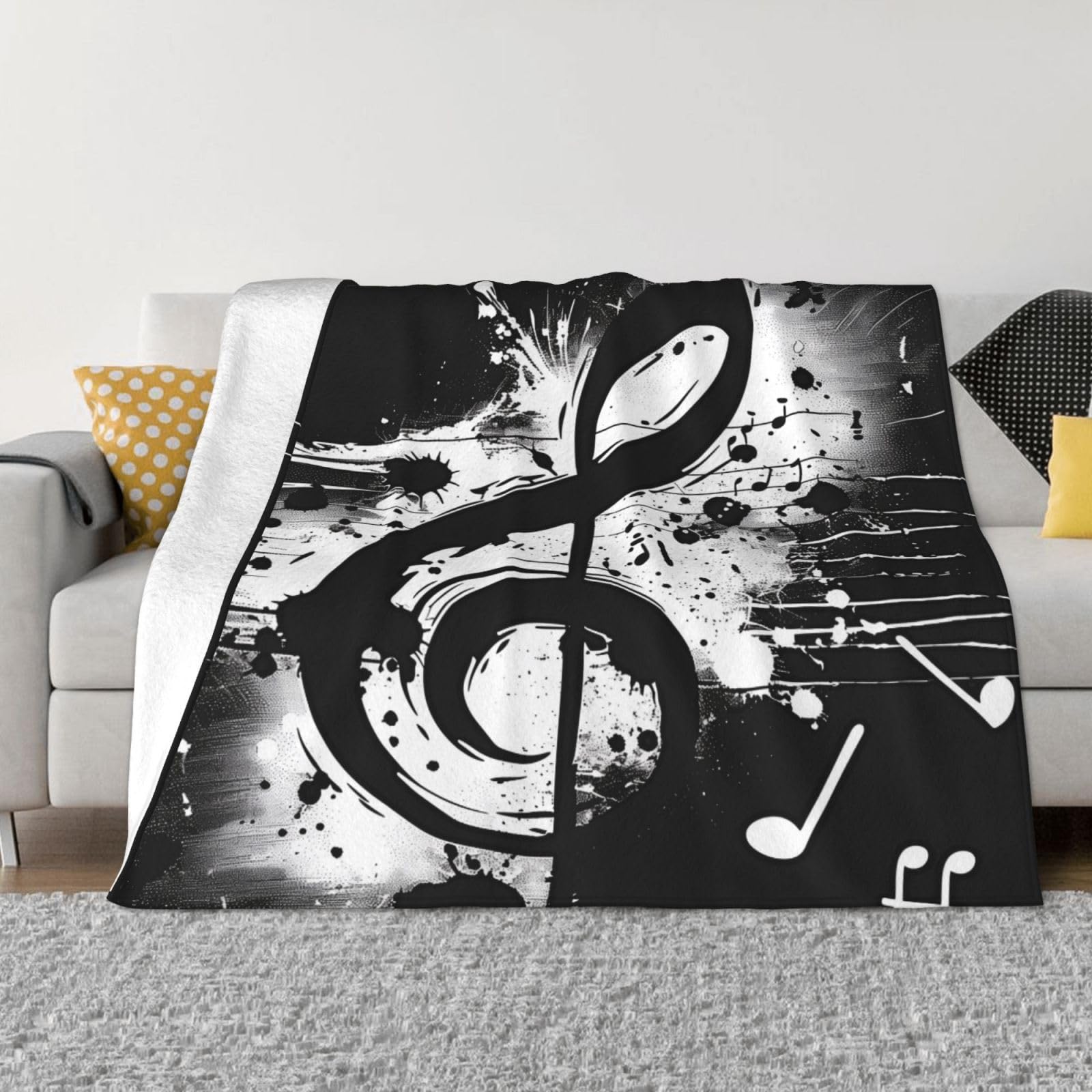 Couverture en polaire douce pour voyage et canapé plaid musique noir