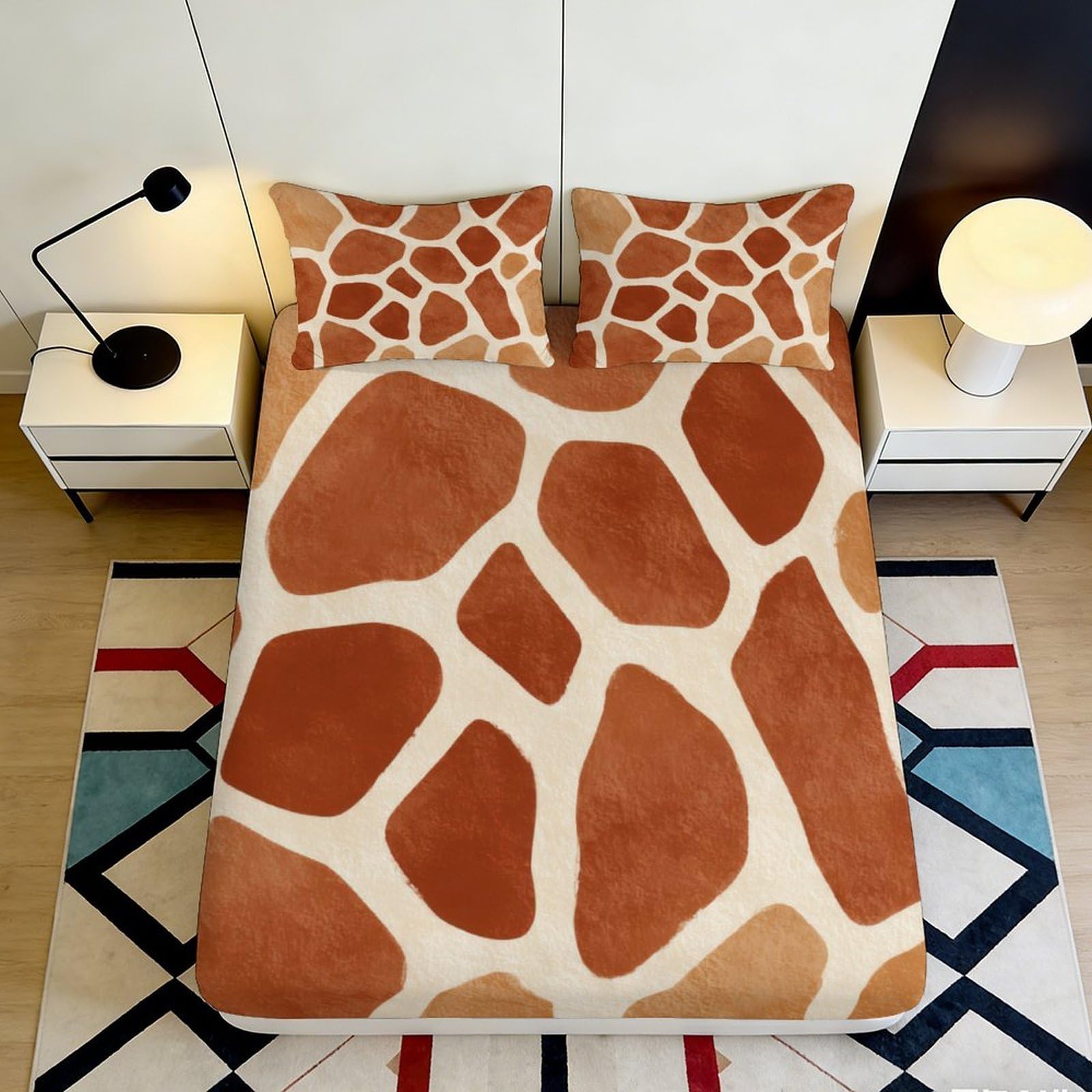 3D Printed Giraffe Pattern Fitted Sheet Microfiber Non-Slip Deep Pocket Bedroom Bedding Giraffe Mattress Fitted Cover Washable for All Ages 90x200x25cm