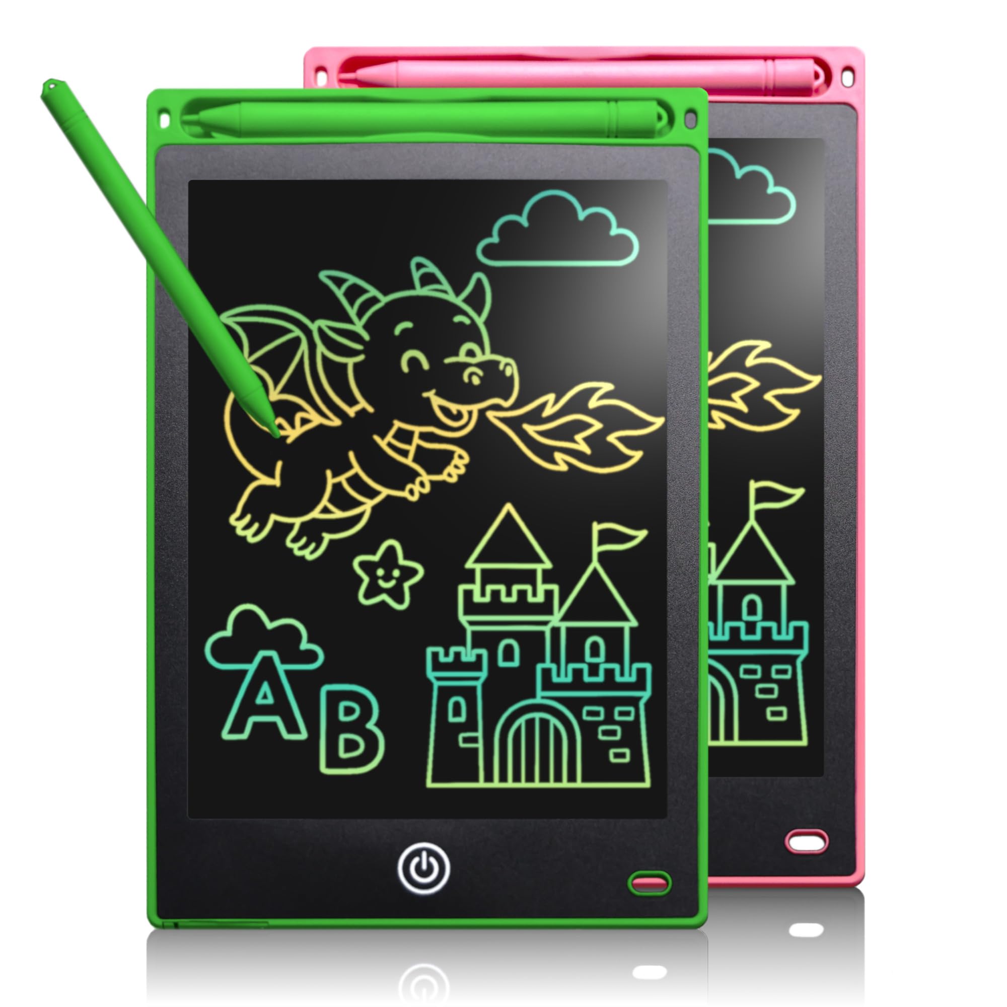 LCD Writing Tablet 2 Pack with Colorful Screen, Drawing Pad for Toddler and Children, Toys Learning Educational Gifts for Birthday Christmas for 2 3 4 5 6 7 Year Old Boys Girls (Green/Pink, 8.5 inch)