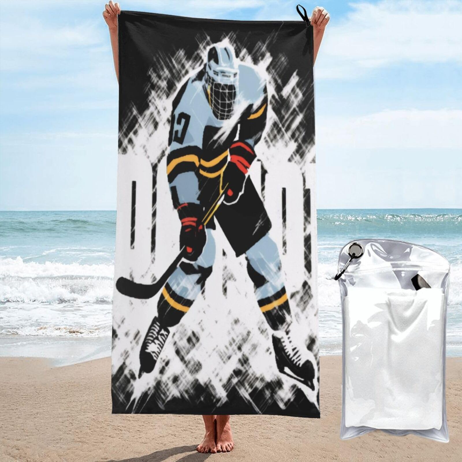 XKBFKLKMC Soft Beach Towel Hockey - Extra Large 160x80cm Microfiber Beach Towels,Quick Dry,Super Absorbent,Sand Free,Lightweight,Perfect For Travel,Swimming,Camping,Yoga