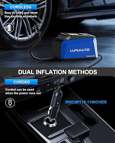 Miniatura 6 de Inflador de neumáticos, compresor de aire portátil, bomba de aire de inflado 2 veces más rápida, inflador de neumáticos de coche de 150 PSI con