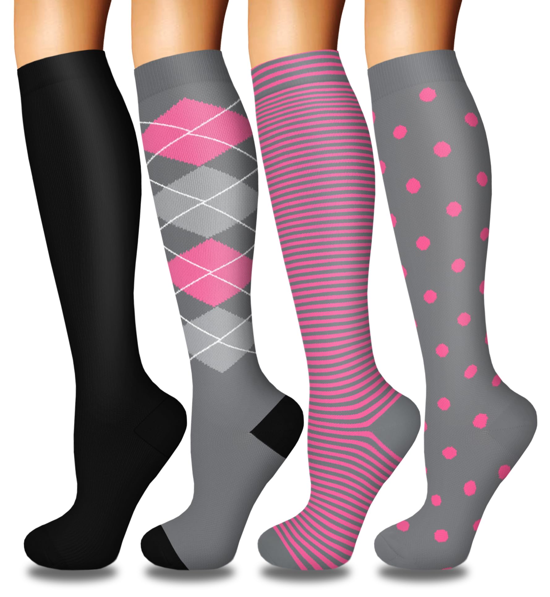 Iseasoo 4 Pairs Compression Socks for Women Circulation-Best Support for Nurses,Running,Athletic,Travel L-XL