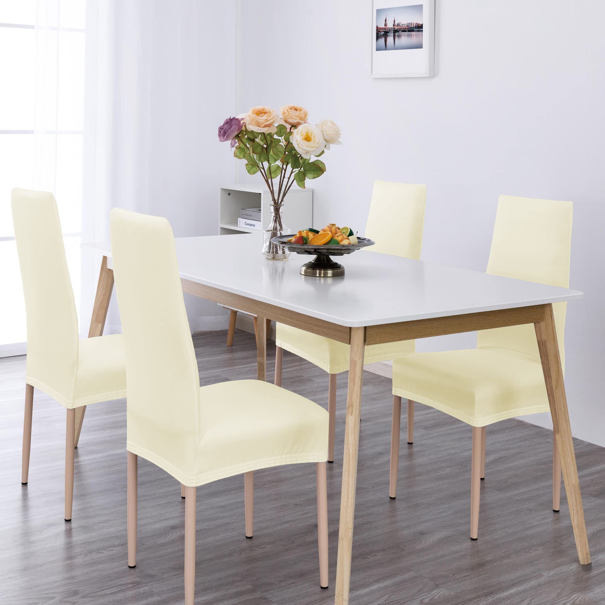 Coprisedie con Schienale 6 Pezzi Elasticizzati, Impermeabili, Misura Universale, Coprisedia Soggiorno Cucina Moderna Lavabile Estraibile - Bianco Crema