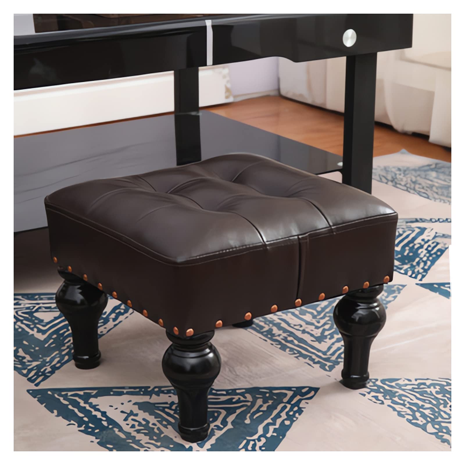 Table d'Appoint Élégante et Repose-Pieds Rembourré Cuir