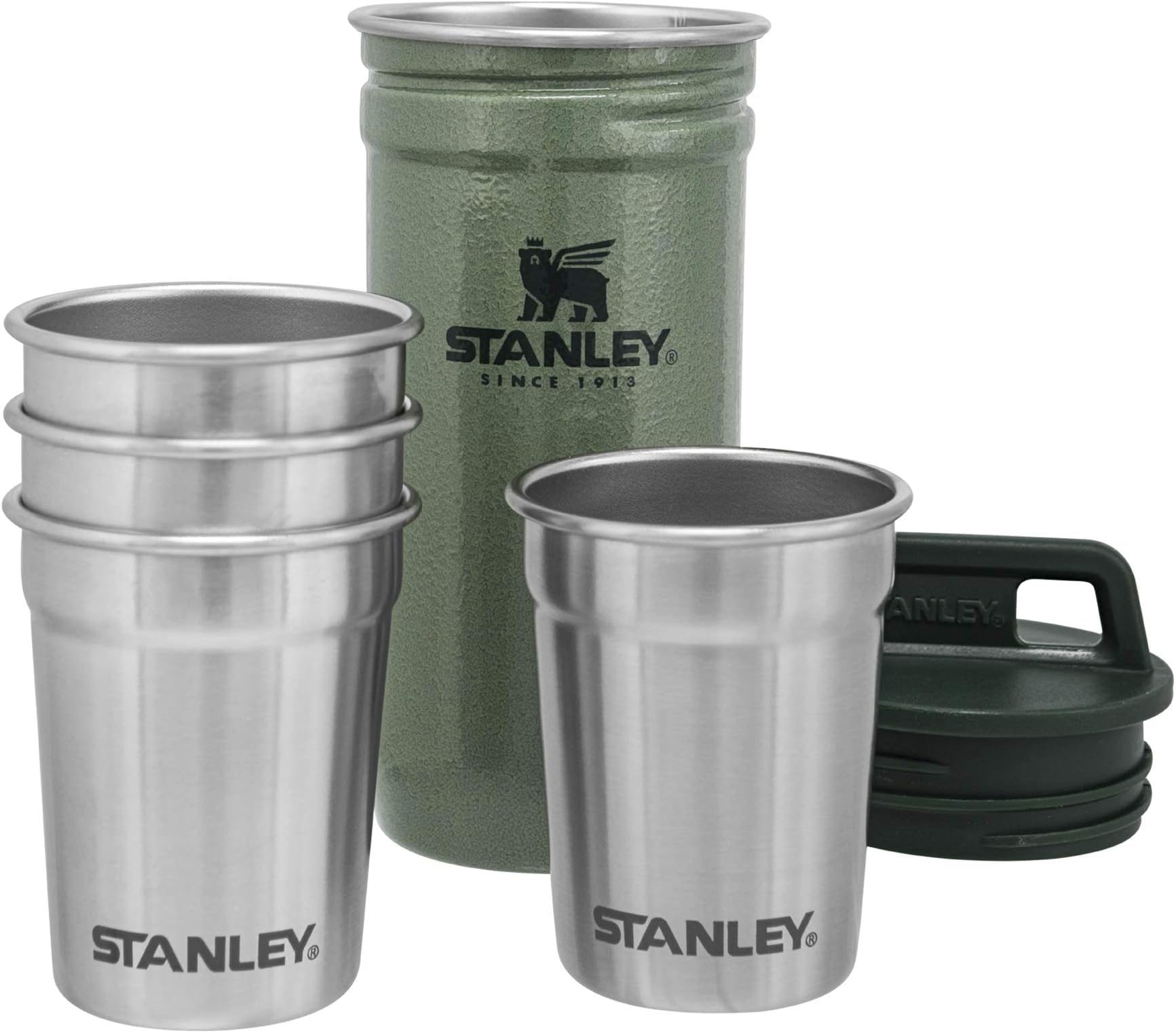 STANLEY Adventure Pre-Party Nesting Shot Glass Set 4 Shot Glasses in Travel Carrying Case Insulated Stainless Steel BPA-Free Hammertone Green 2 oz (Pack of 6)