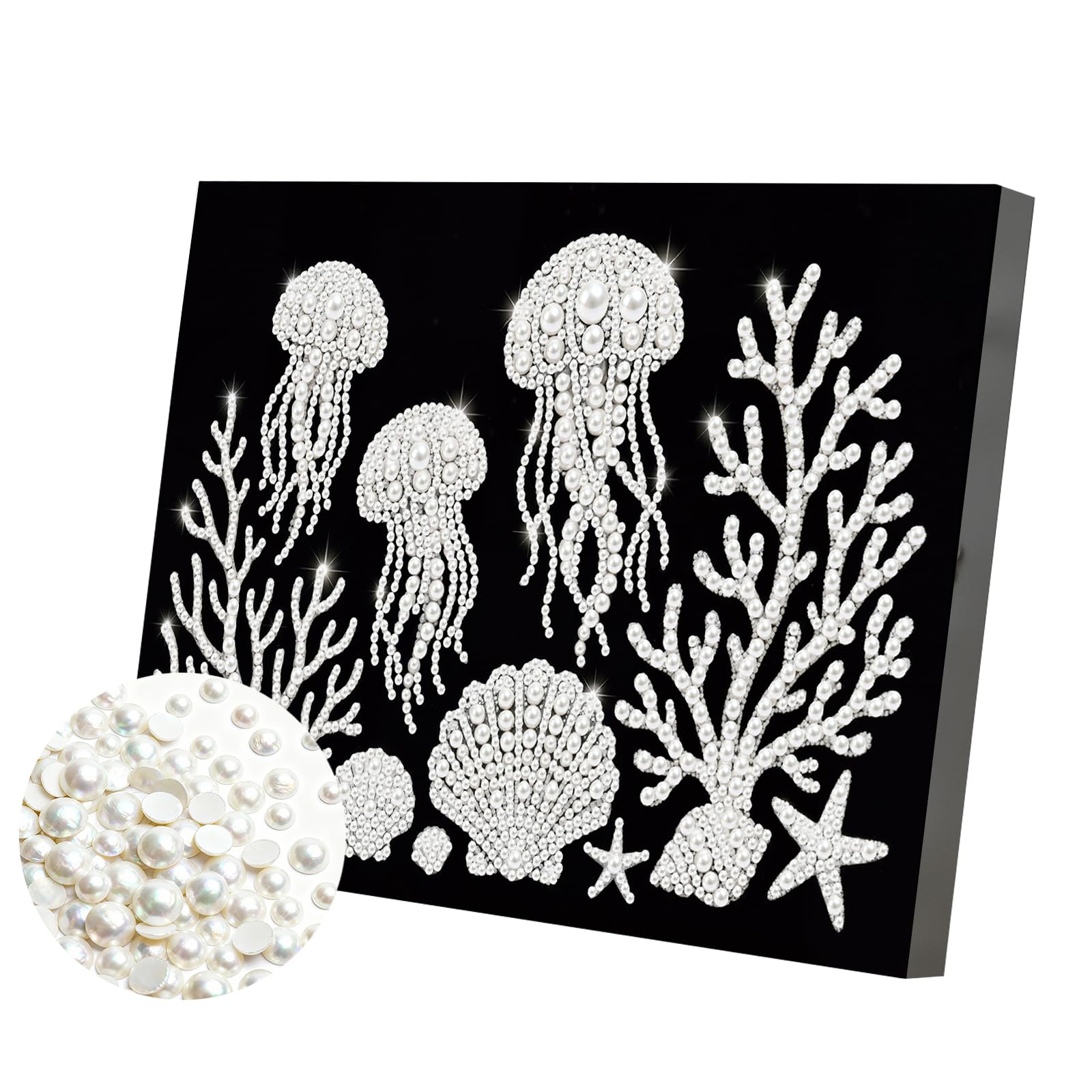 DIY Pearl Painting Kit with Wooden Frame, 3D Plastic Pearl Gemstone Ocean Art Craft for Adults Beginners, Diamond Art Kits for Adults, Home Wall Decor Ready Gift for Women 7.8X11.8inch(Jellyfish)