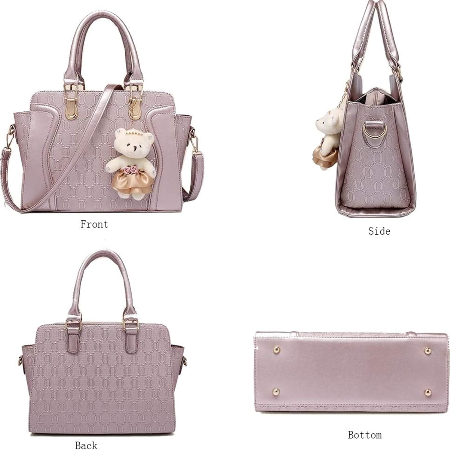 Unisex Crossbody Bags, Women Tote Handbag Bear Pendant Shoulder Bag Purse 4 Pcs Set(Blue)