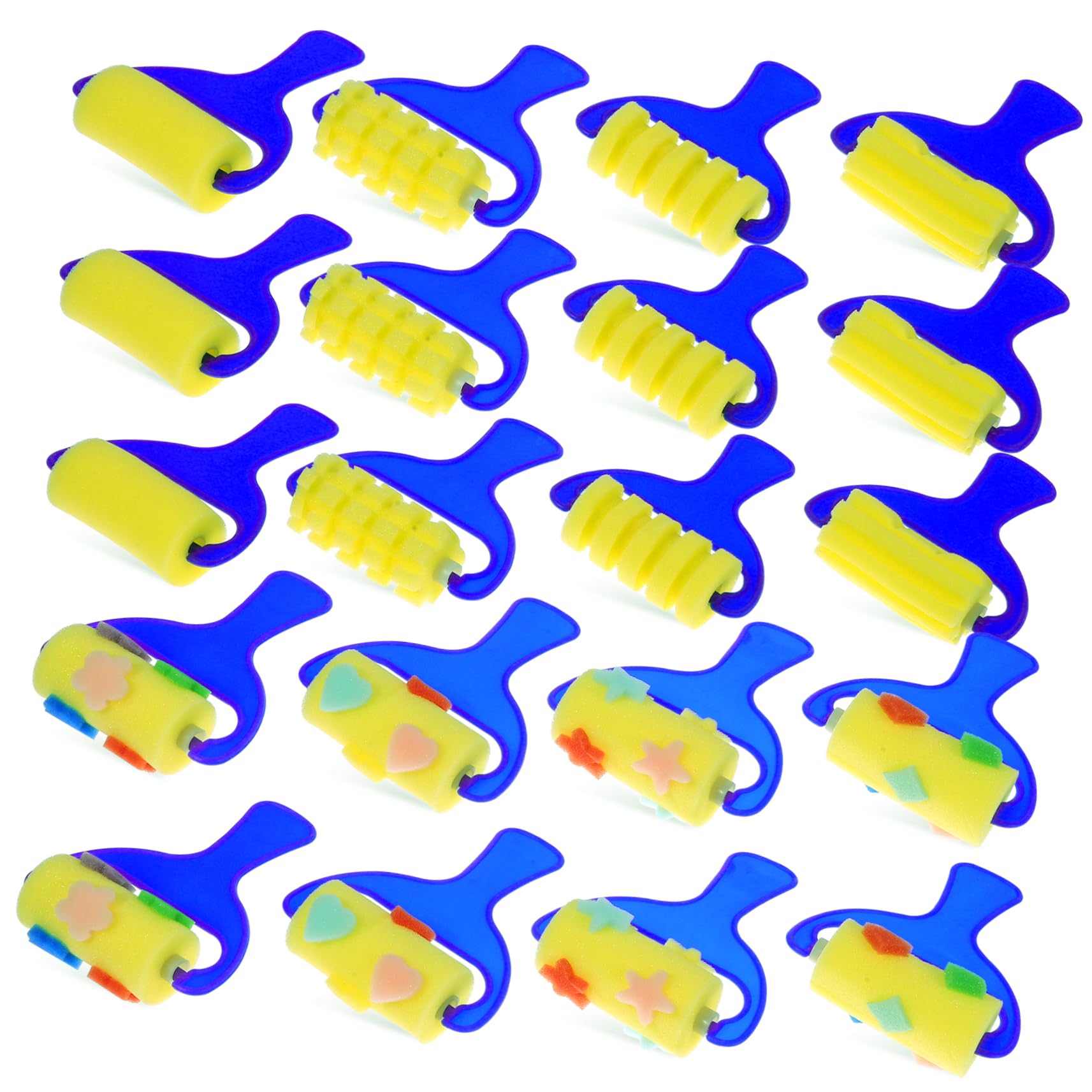 DOITOOL 20pcs Sponge Paint Brush Roller Set for Kids, Large Drawing and Pattern Stamping Rollers, Random Design, Non-toxic Painting Tools for Children's Art and Craft Projects