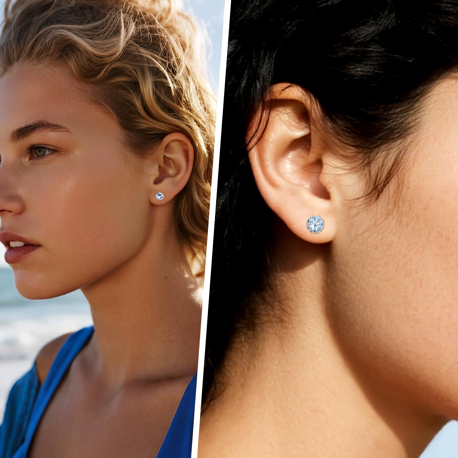 925 Sterling Silber Ohrstecker für Damen, Ohrringe Damen mit Aquamarin Kristallen und Edelstein-Geburtsstein, Hellblauer Geburtsstein Schmuck Geschenk für Frauen Freundin Mama Mädchen