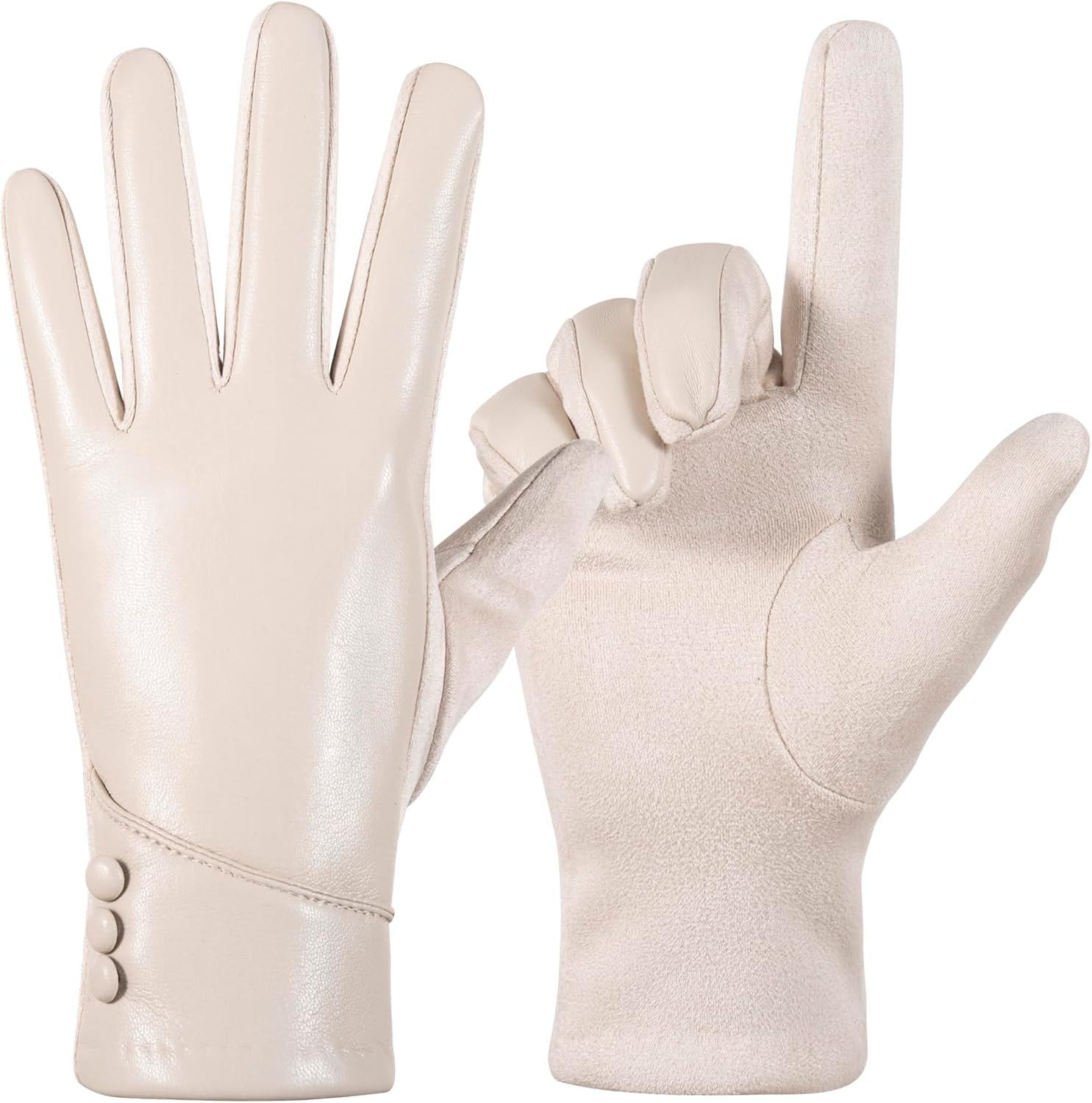 Womens Winter Leather Gloves Touch Screen Wool Lined Windproof Warm Suede Fashion Dress Gloves - Image 2