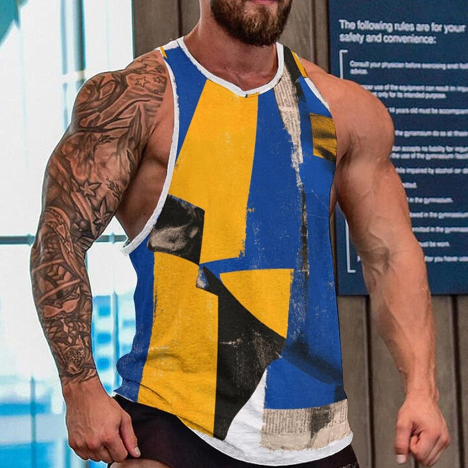 Assembled Face Men's All Over Print Muscle Tank Top Sleeveless V Neck Workout Gym Casual Sports Tee S‑5XL