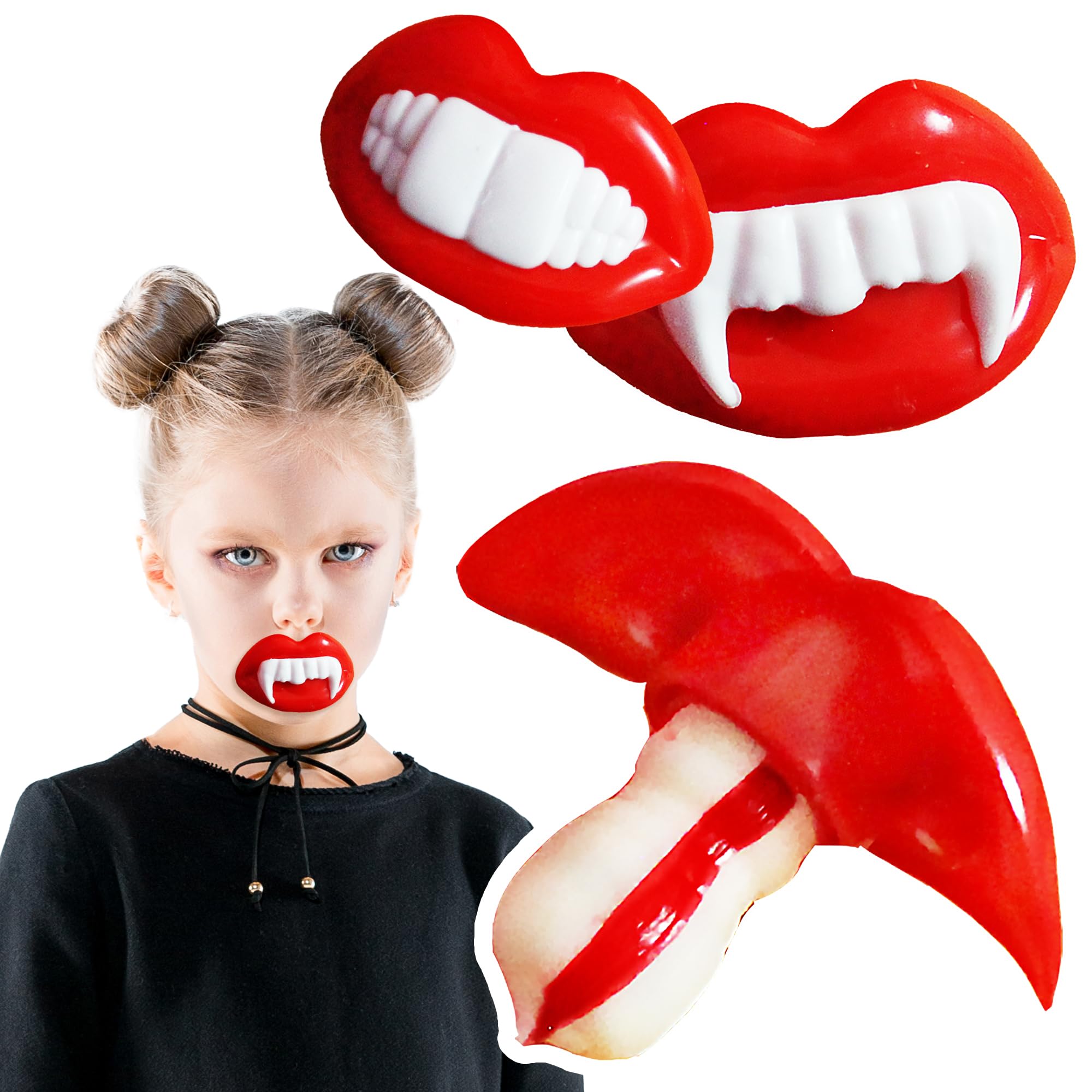 Vampire Teeth Fang Candy Bulk 20 Pcs for Thankgiving, Christmas and More, Individually Wrapped Fake Buck Teeth Candies, Creepy Scarry Lips Vintage Retro Hard Lollipop Candy for Trick or Treat