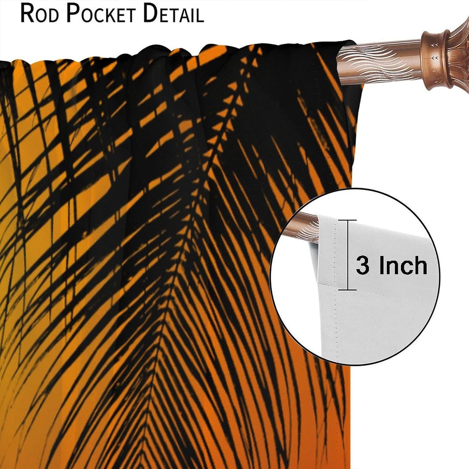 Ocean Blackout Curtains Tropical Palm Trees Blue Sea Wave Sunset Orange Sky Seascape Art Print for Kids Girls Boys Bedroom Living Room Rod Pocket Decoration Window Drapes 2 Panels W21xL45in