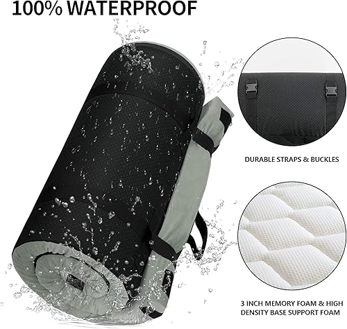 Miniatura 7 de TONAHUTU Colchón de espuma viscoelástica para campamento, almohadilla de dormir portátil, colchón de viaje enrollable, impermeable, plegable, cama